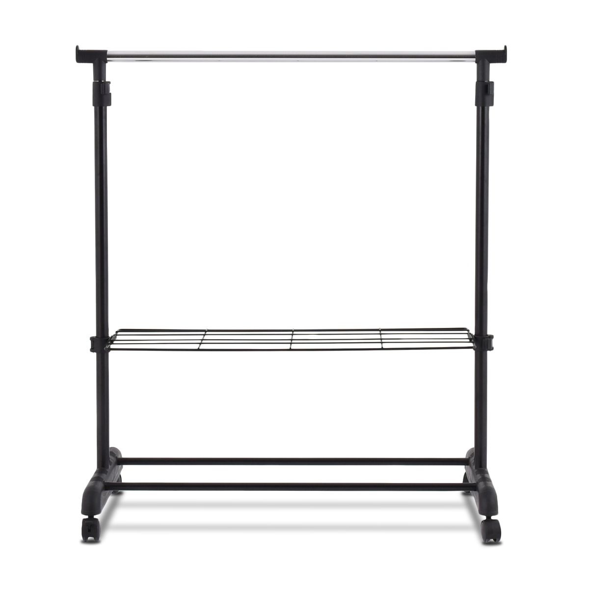 Costway Verstelbare Kapstok Met Wielen En Schoenplanken Garderobe - Zwart - 84 x 42 x (92-168) cm
