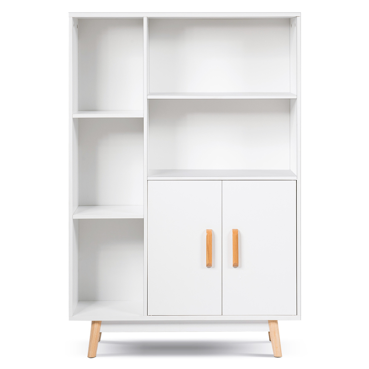 Costway Moderne Houten Boekenkast Met 2 Deuren Voor Thuis en Kantoor - 80 x 24 x 119 cm - Wit