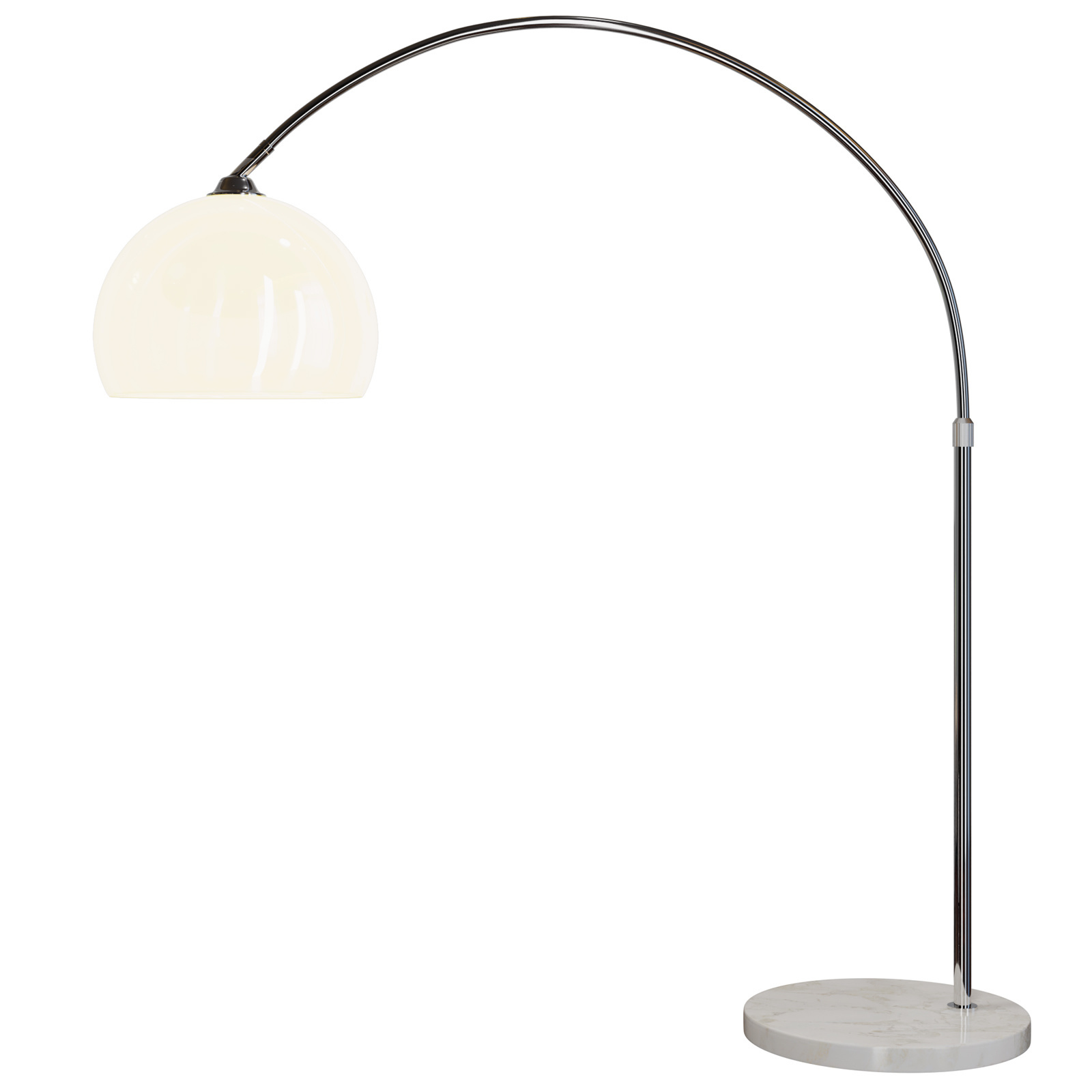 DBA - Booglamp - Met Marmeren Voet - Verstelbaar - 140-220 cm - Zilver - Opaalwit