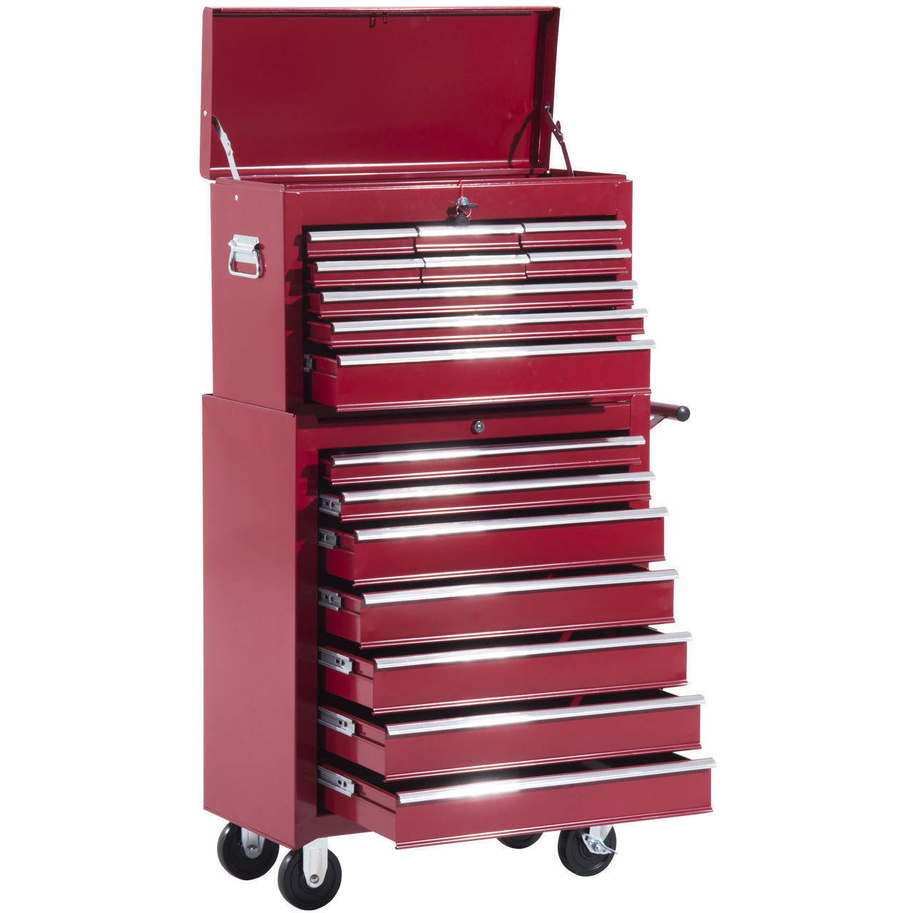 HOMdotCOM Gereedschapswagen met 16 laden afsluitbaar op wielen rood 61,5 x 33 x 113cm