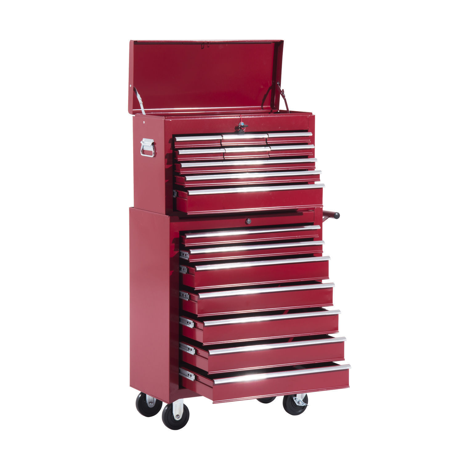 HOMdotCOM Gereedschapswagen met 16 laden afsluitbaar op wielen rood 61,5 x 33 x 113cm