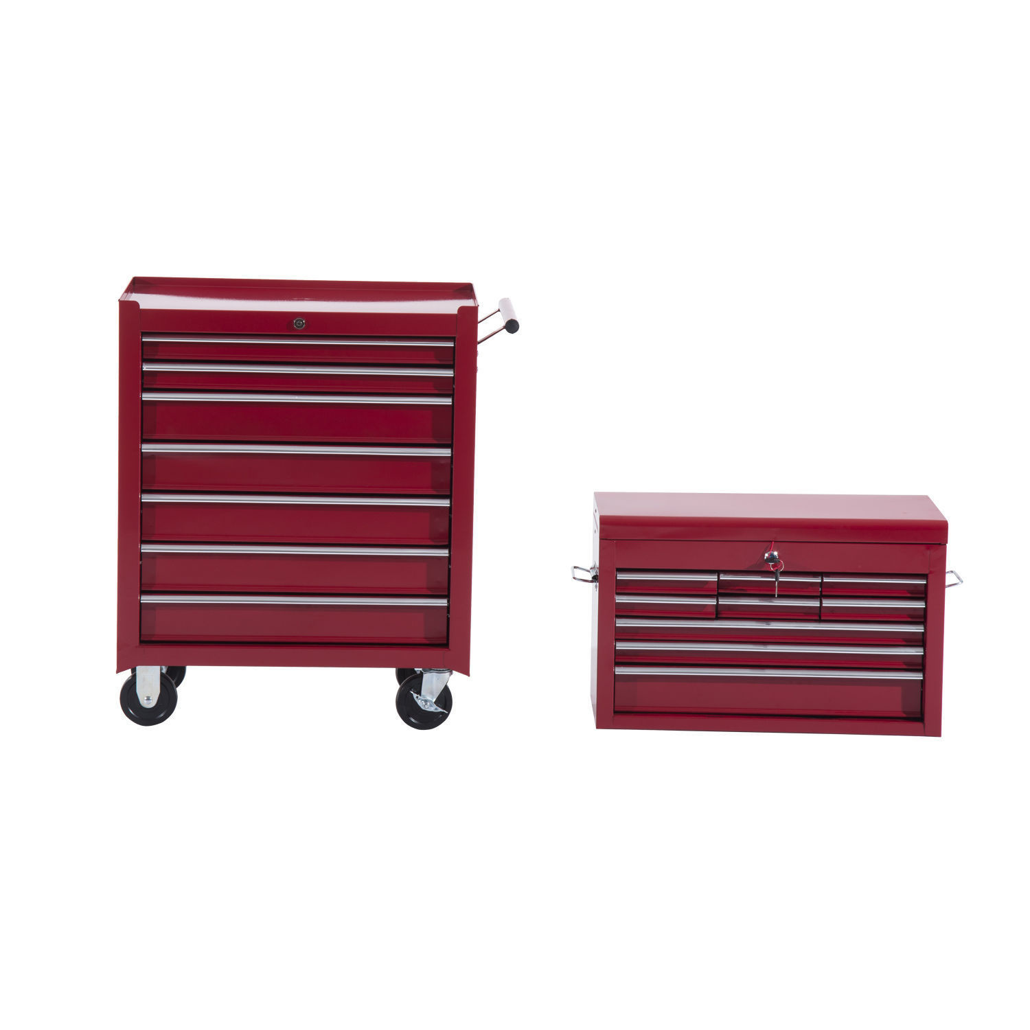 HOMdotCOM Gereedschapswagen met 16 laden afsluitbaar op wielen rood 61,5 x 33 x 113cm