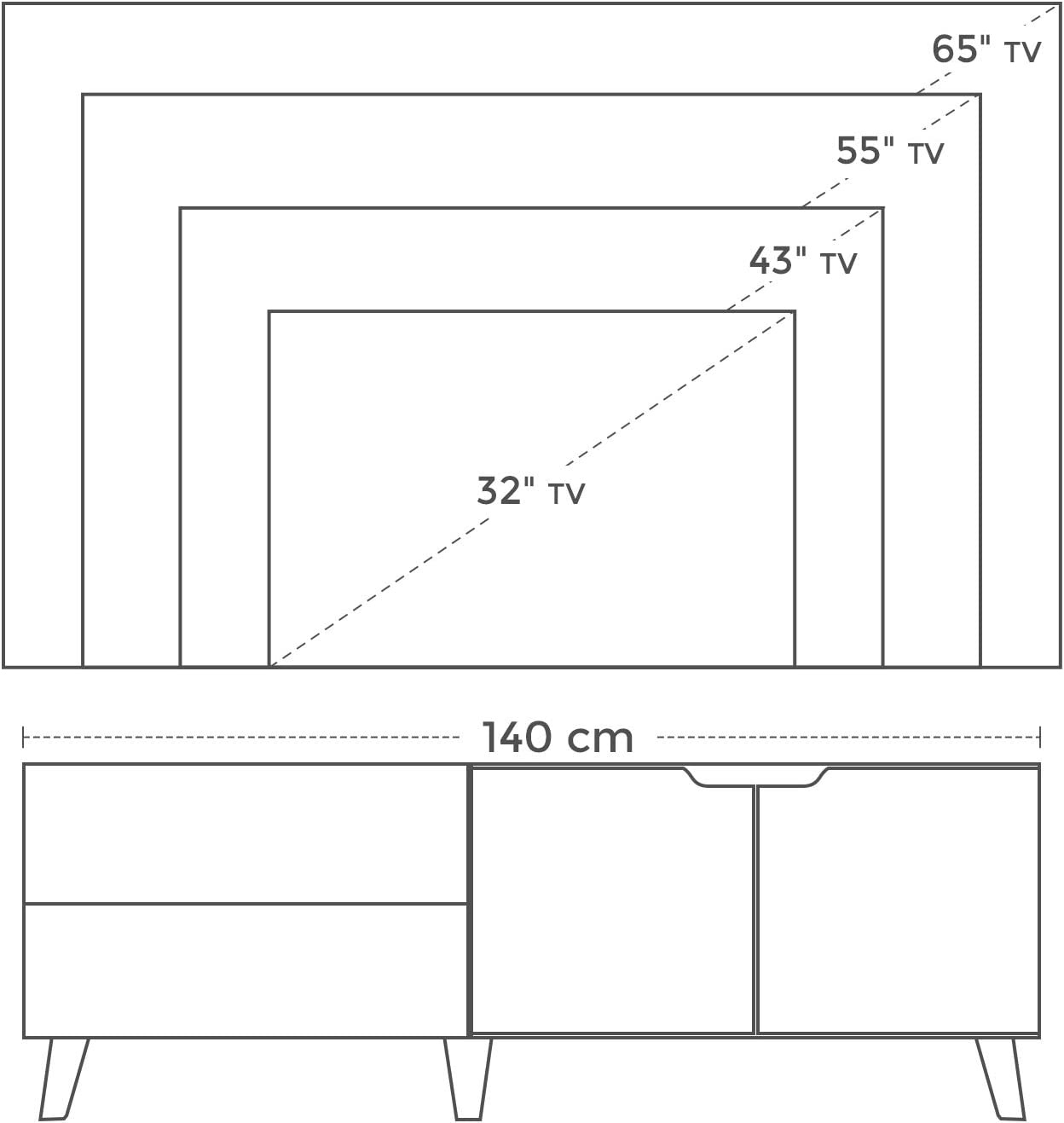 Hoout Tv-Meubel Voor Max 60 Inch Tv, Verstelbare Planken, 2 Deuren, Bruin