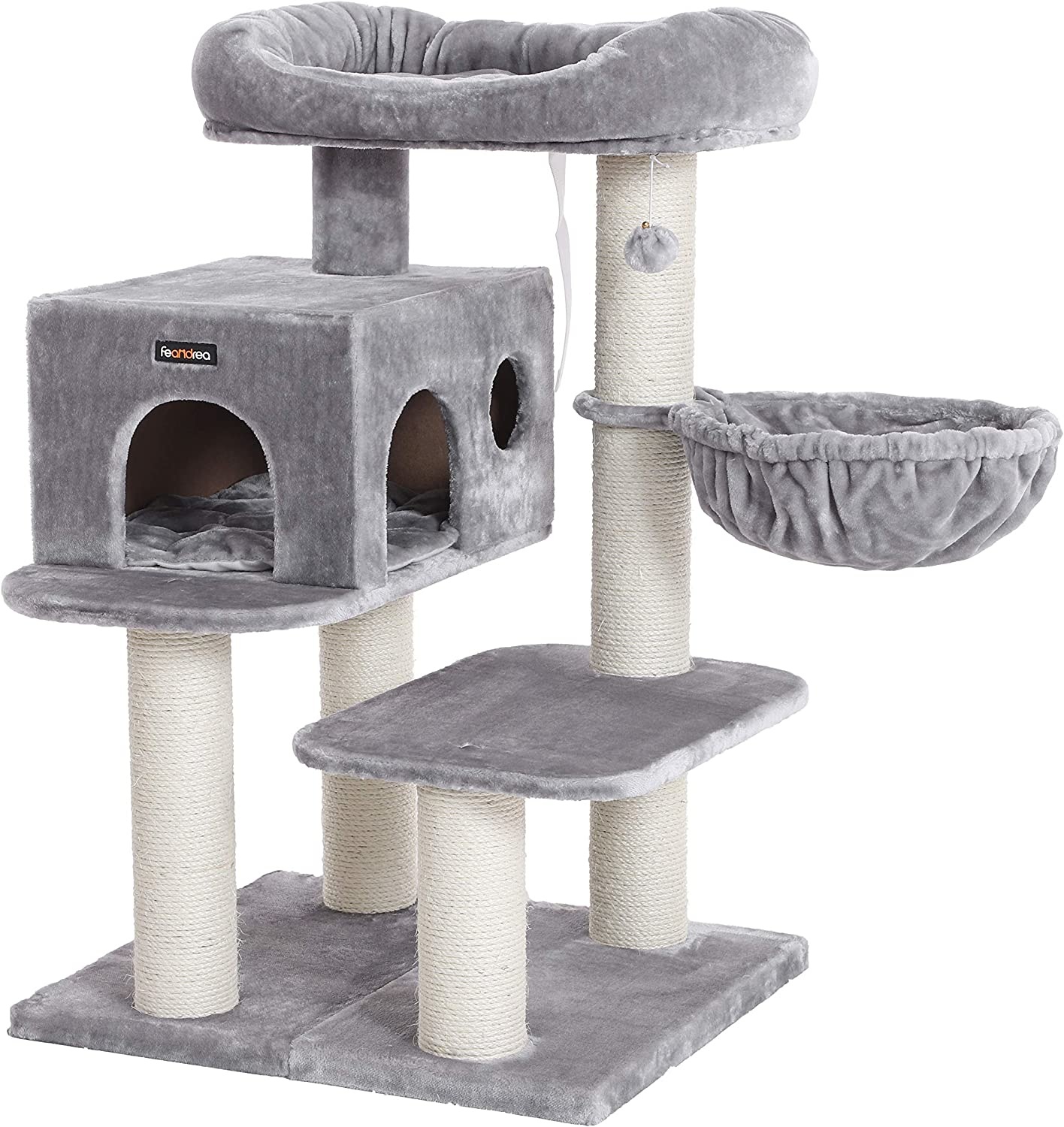 Hoout Krabpaal, Kattenboom -Uitkijkplatform, Sisal - 70 X 60 X 112 Centimeter- Xxl, Grijs