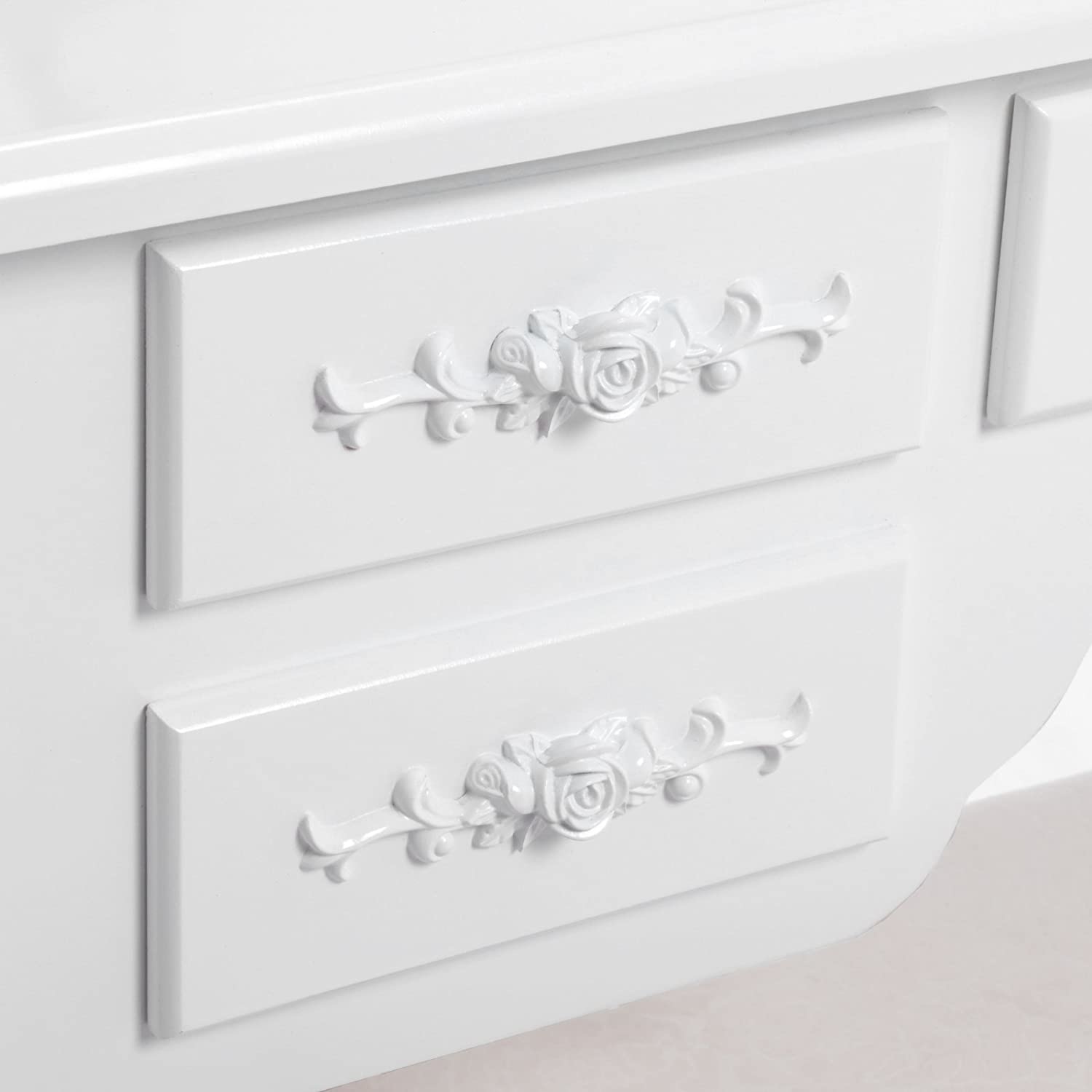 Hoout Makeuptafel/ Kaptafel Met 3 Spiegels En Kruk, 7 Laden, Wit