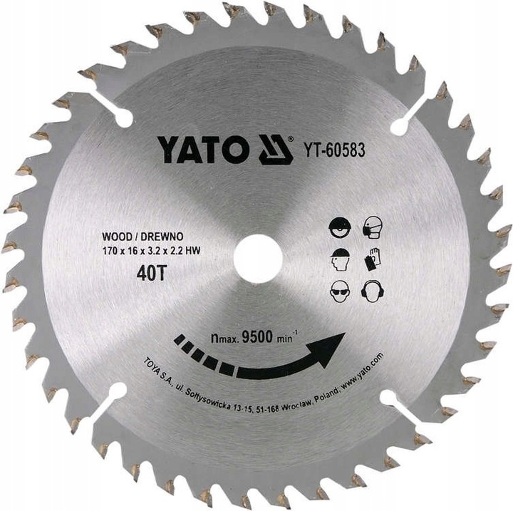 YATO Cirkelzaagblad Ø170 mm - 40 T - binnendiameter 16 mm