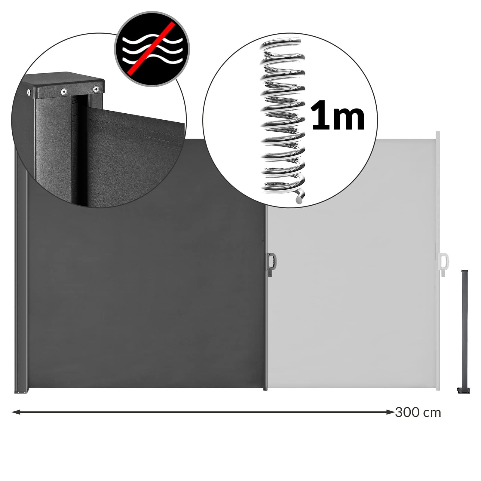 Casaria Uittrekbaar Windscherm - 180 x 300 cm - Antraciet