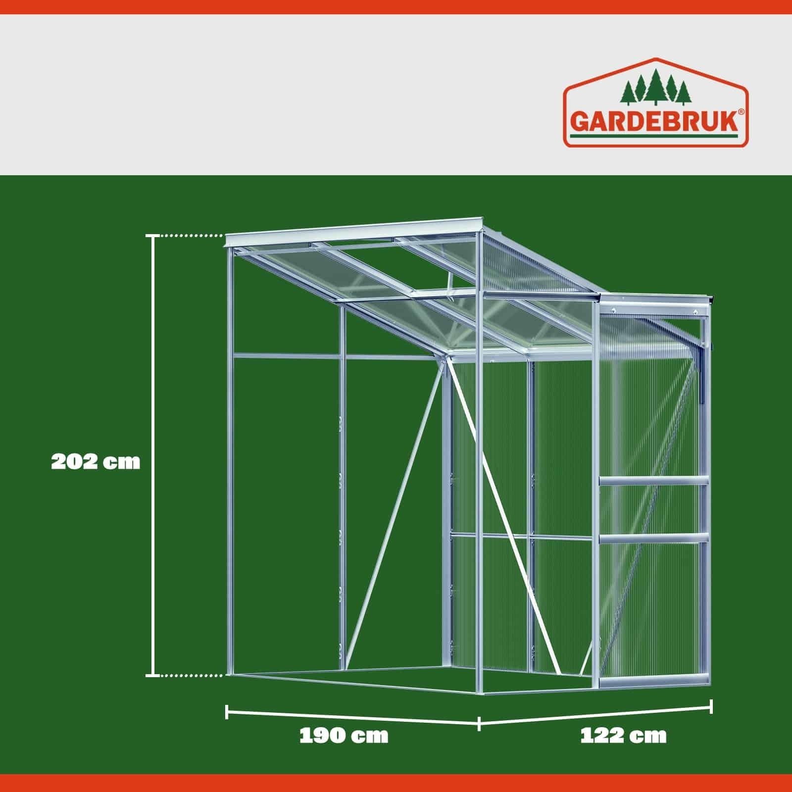 Gardebruk Aluminium zij serre 192x127x202cm met venster