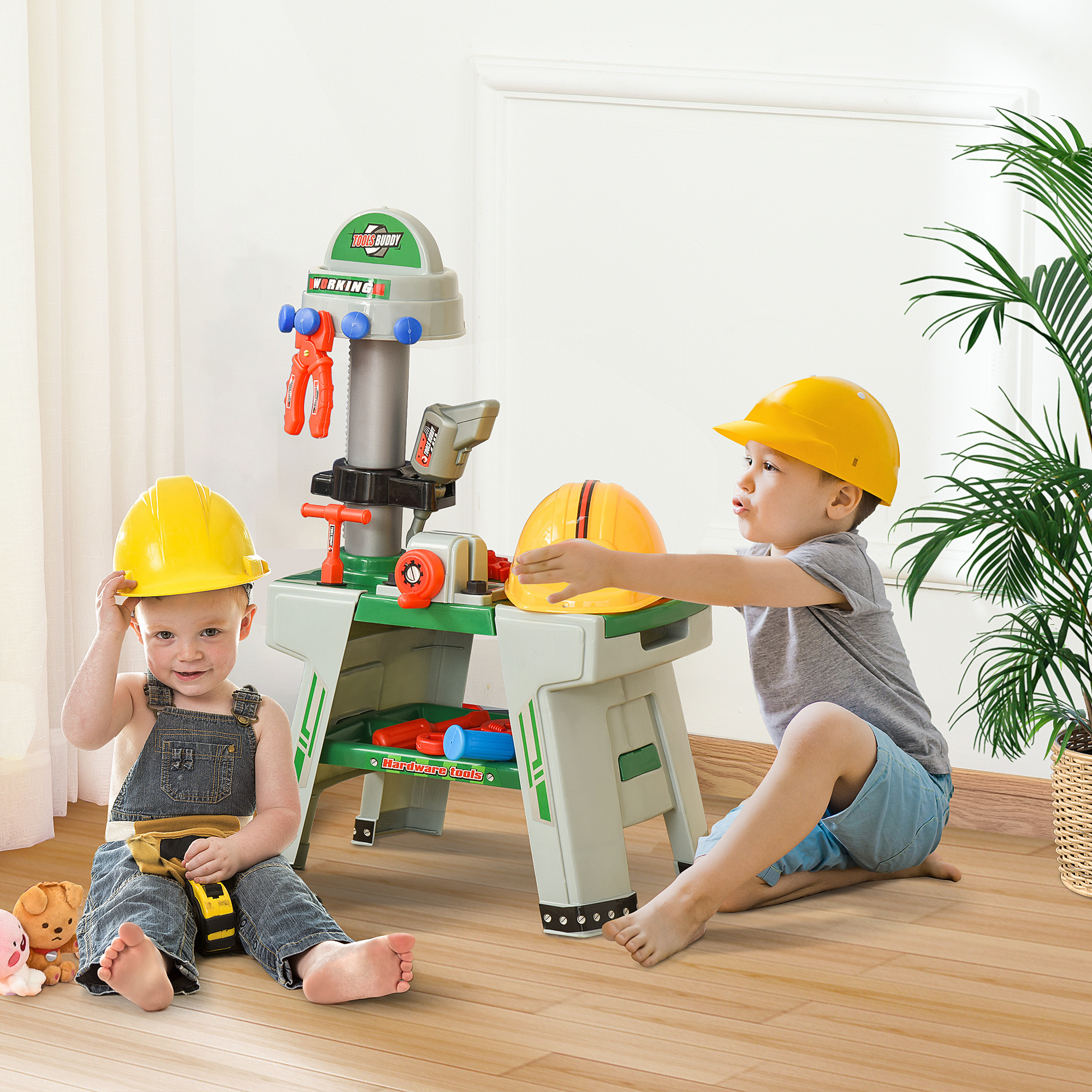 Afbeelding van HOMdotCOM Kinderwerkbank speelgoed met 37 onderdelen van 3 tot 6 jaar 44 cm x 26 cm x 71 cm