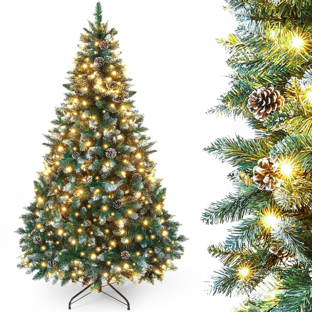 Yorbay Kunstkerstboom Besneeuwd met LED-verlichting en Dennenappels - 210cm