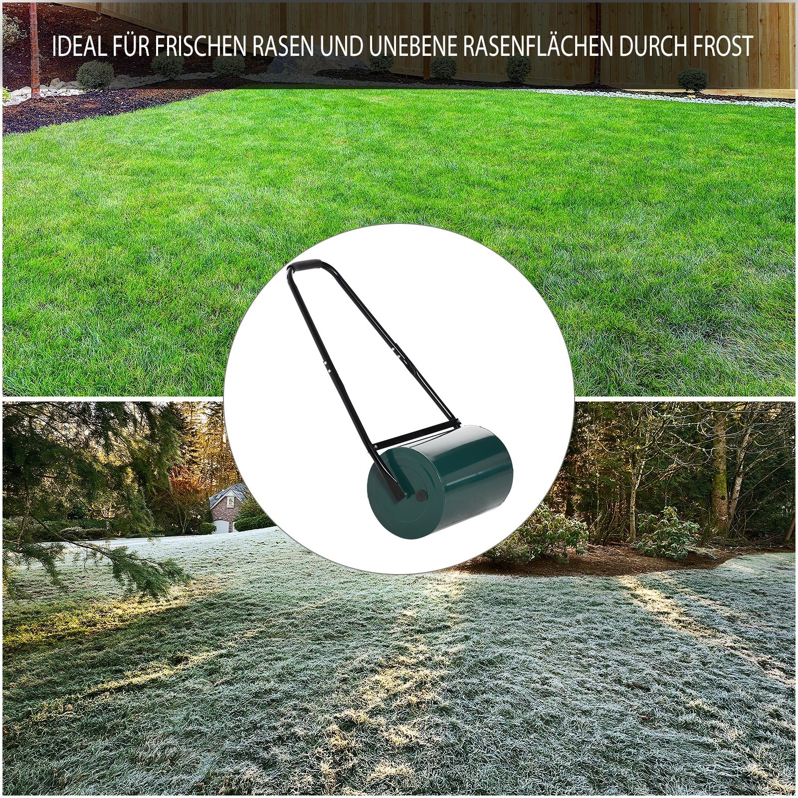 Sunny Tuinwals - Grasrol - 40cm werkbreedte - 30 Liter vulling - Metaal - Groen