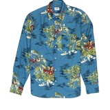 ASPESI LINNEN AND COTTON PRINT SHIRT BLAUW