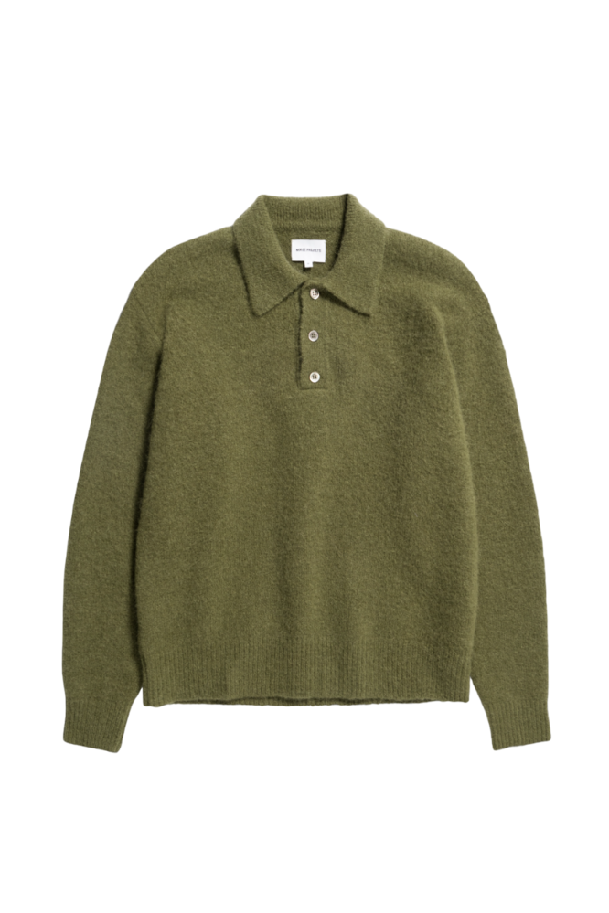 Norse Projects NORSE PROJECTS RASMUS RELAXED BRUSHED POLO PULLOVER GROEN