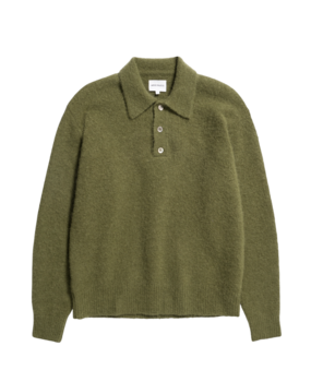 Norse Projects NORSE PROJECTS RASMUS RELAXED BRUSHED POLO PULLOVER GROEN