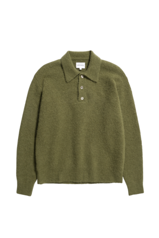 Norse Projects NORSE PROJECTS RASMUS RELAXED BRUSHED POLO PULLOVER GROEN