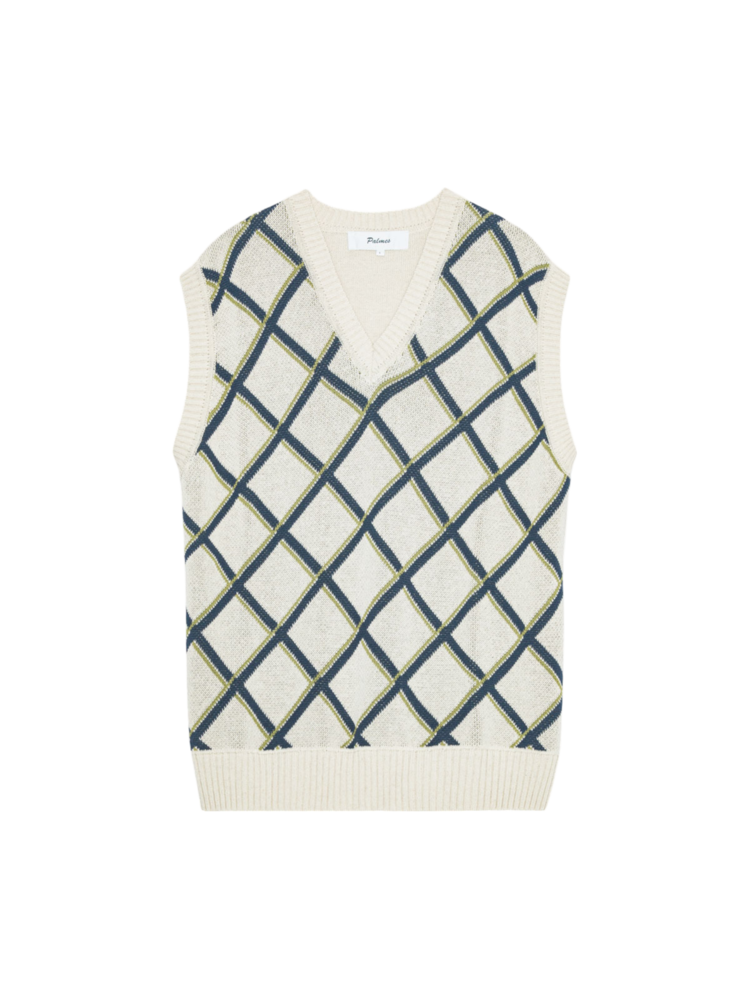 PALMES TENNIS SOCIETY ARGYLE KNITTED SPENCER OFF-WHITE PALMES TENNIS SOCIETY ARGYLE KNITTED SPENCER OFF-WHITE
