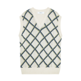 PALMES TENNIS SOCIETY ARGYLE KNITTED SPENCER OFF-WHITE