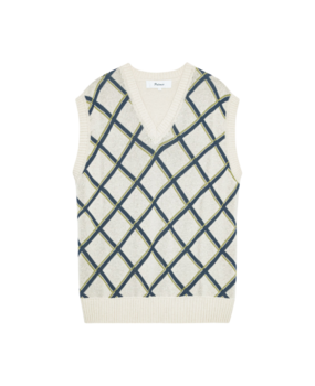 Palmes PALMES TENNIS SOCIETY ARGYLE KNITTED SPENCER OFF-WHITE