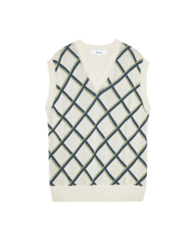 PALMES TENNIS SOCIETY ARGYLE KNITTED SPENCER OFF-WHITE PALMES TENNIS SOCIETY ARGYLE KNITTED SPENCER OFF-WHITE