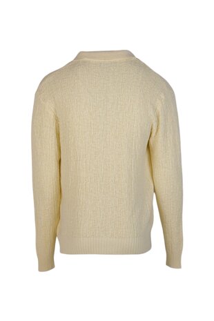 ASPESI COTTON AND HEMP BLEND YARN POLO PULLOVER OFF-WHITE ASPESI COTTON AND HEMP BLEND YARN POLO PULLOVER OFF-WHITE