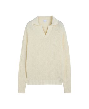ASPESI COTTON AND HEMP BLEND YARN POLO PULLOVER OFF-WHITE ASPESI COTTON AND HEMP BLEND YARN POLO PULLOVER OFF-WHITE