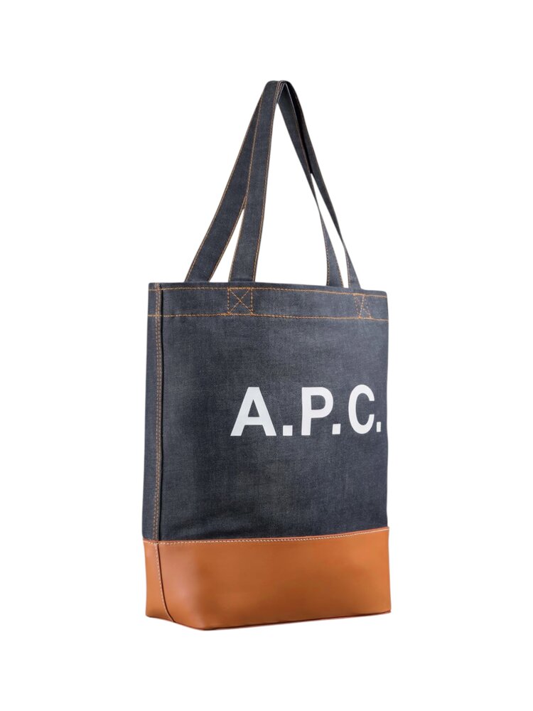 A.P.C. A.P.C. PARIS AXEL TOTE BAG INDIGO/CARAMEL