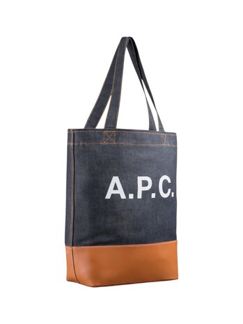 A.P.C. PARIS AXEL TOTE BAG INDIGO/CARAMEL A.P.C. PARIS AXEL TOTE BAG INDIGO/CARAMEL
