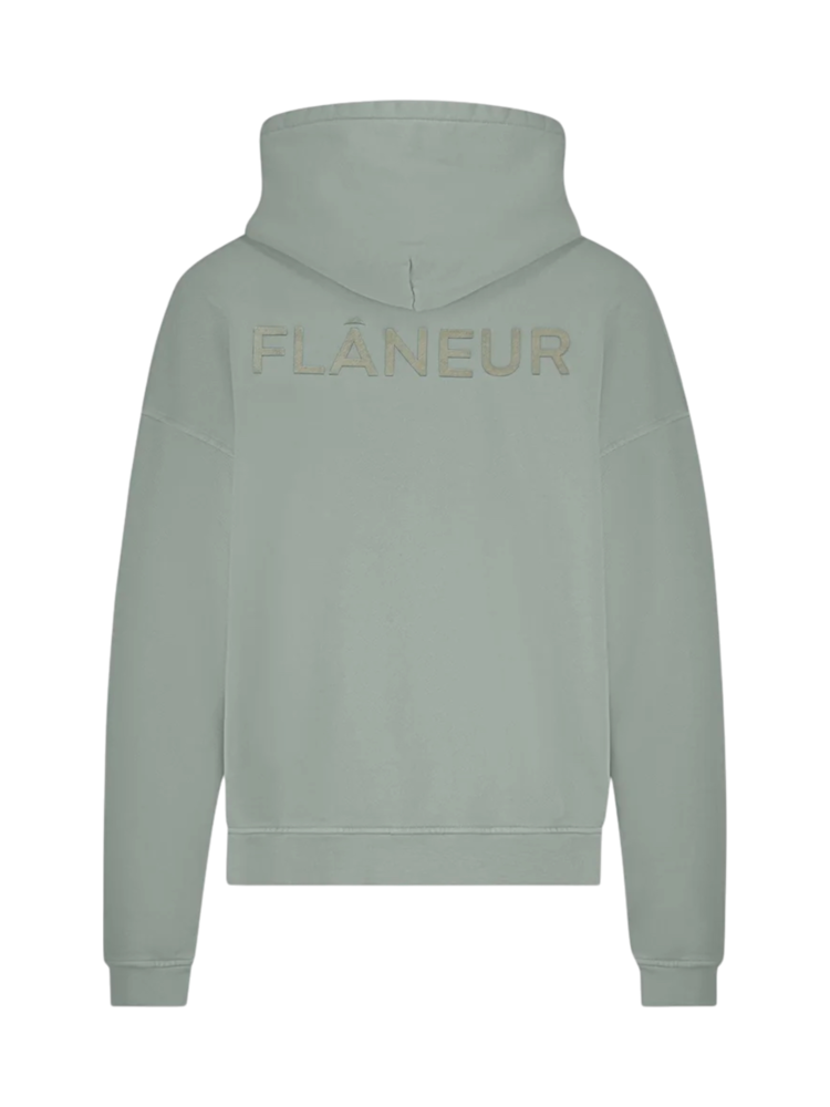 FLÂNEUR DOUBLE LOGO WASHED HOODIE (500GSM) SAGE GROEN