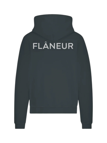 FLÂNEUR DOUBLE LOGO WASHED HOODIE (500GSM) ZWART/ANTRACIET FLÂNEUR DOUBLE LOGO WASHED HOODIE (500GSM) ZWART/ANTRACIET