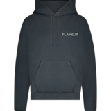 FLÂNEUR DOUBLE LOGO WASHED HOODIE (500GSM) ZWART/ANTRACIET