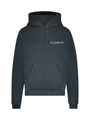 FLÂNEUR DOUBLE LOGO WASHED HOODIE (500GSM) ZWART/ANTRACIET FLÂNEUR DOUBLE LOGO WASHED HOODIE (500GSM) ZWART/ANTRACIET