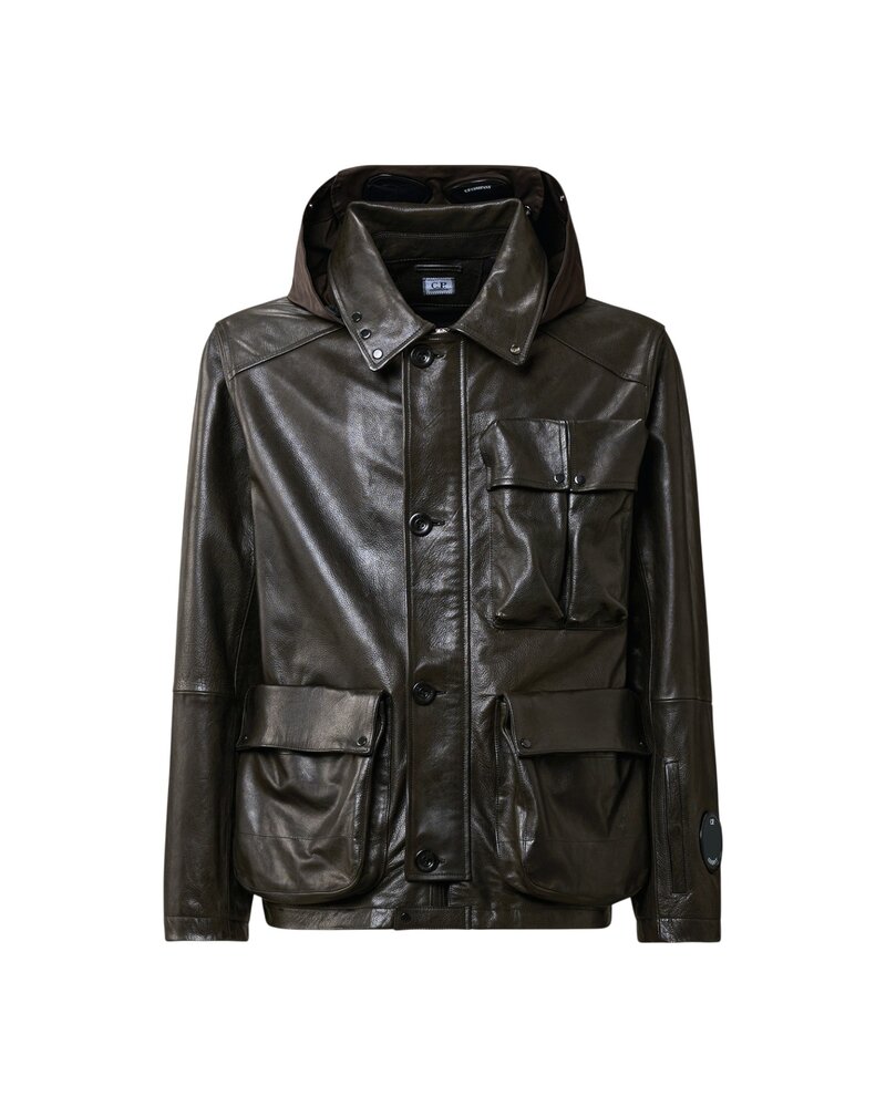 C.P. COMPANY LEATHER MILLE MIGLIA JACKET ZWART