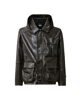 C.P. COMPANY LEATHER MILLE JACKET ZWART C.P. COMPANY LEATHER MILLE JACKET ZWART