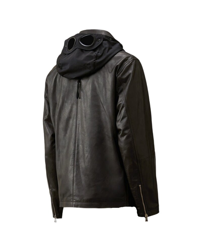 C.P. COMPANY LEATHER MILLE MIGLIA JACKET ZWART