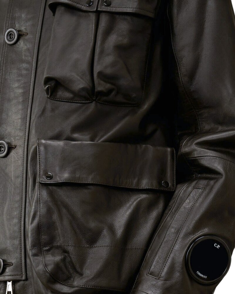 C.P. COMPANY LEATHER MILLE MIGLIA JACKET ZWART