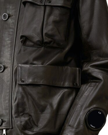C.P. COMPANY LEATHER MILLE MIGLIA JACKET ZWART