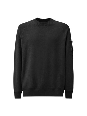 C.P. COMPANY MERINO WOOL FELTED CREWNECK PULLOVER ZWART