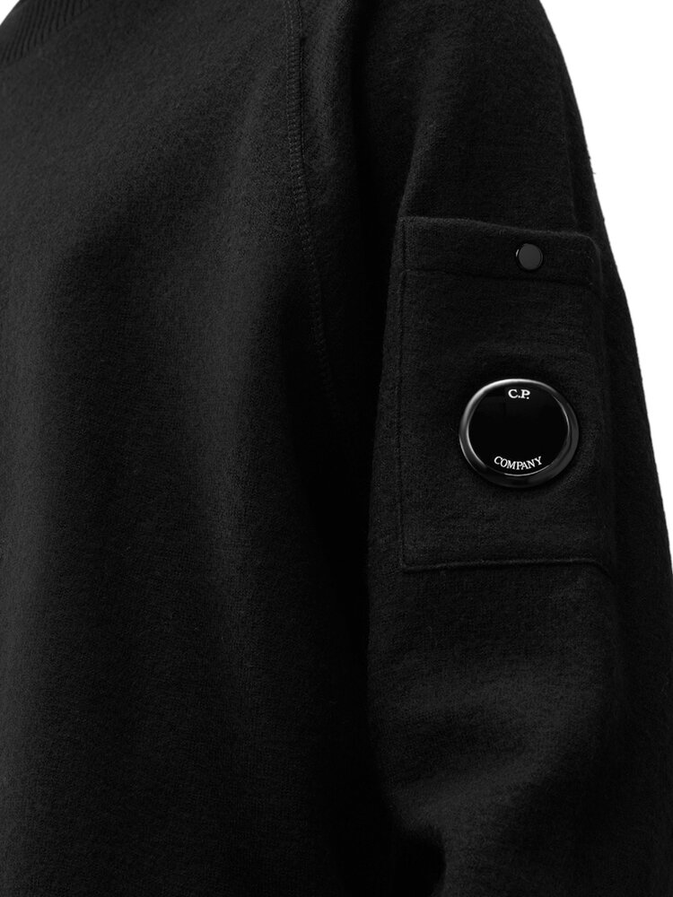 C.P. COMPANY MERINO WOOL FELTED CREWNECK PULLOVER ZWART