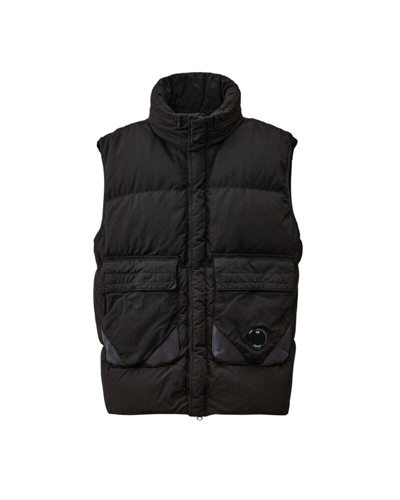 C.P. COMPANY ECO-CHROME R MIXED HOODED BODYWARMER ZWART