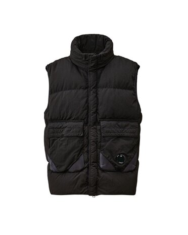 C.P. COMPANY ECO-CHROME R MIXED HOODED BODYWARMER ZWART