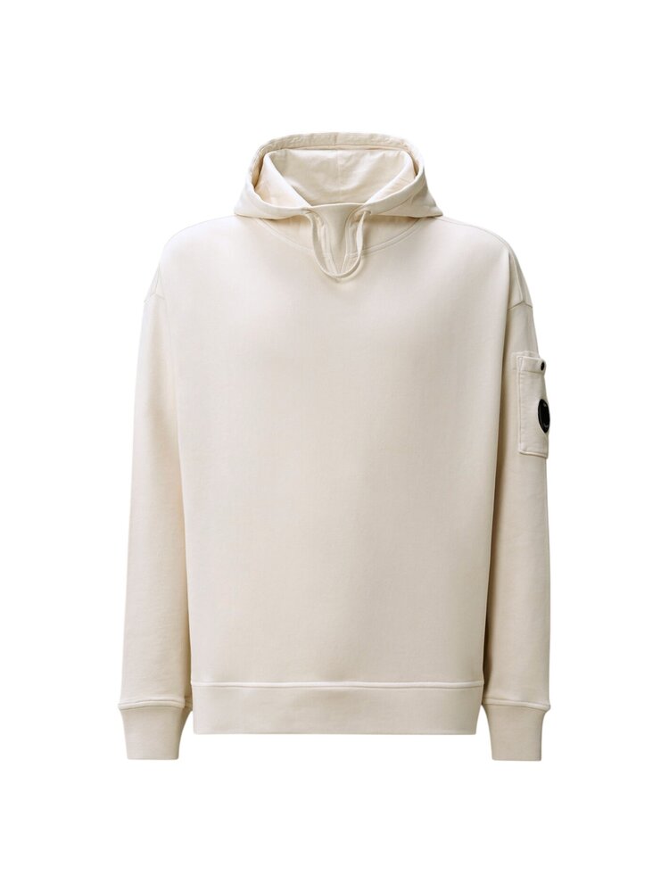 C.P. COMPANY DIAGONAL FLEECE BOXY HOODIE BEIGE