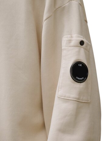 C.P. COMPANY DIAGONAL FLEECE BOXY HOODIE BEIGE