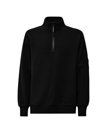 C.P. COMPANY DIAGONAL RAISED FLEECE HALF ZIP ZWART