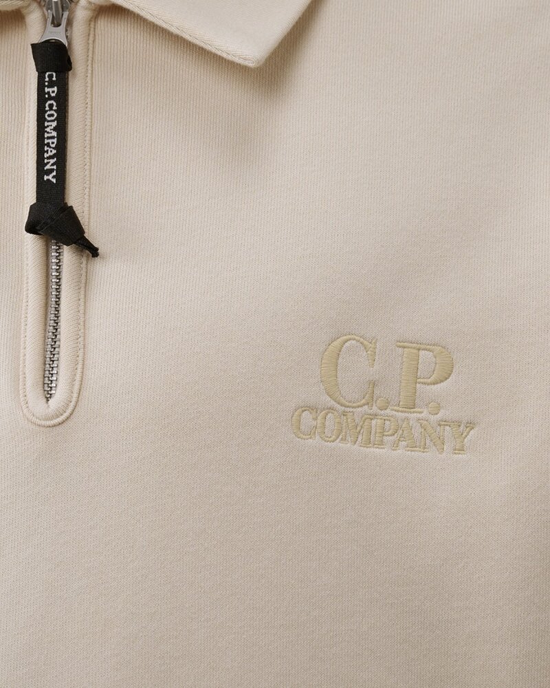 C.P. COMPANY DIAGONAL RAISED FLEECE HALF-ZIP SWEATER BEIGE