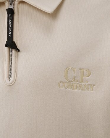 C.P. COMPANY DIAGONAL RAISED FLEECE HALF-ZIP SWEATER BEIGE