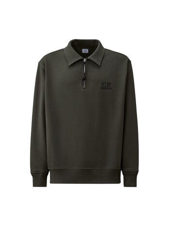 C.P. COMPANY DIAGONAL RAISED FLEECE HALF ZIP SWEATSHIRT DARK SHADOW GREY