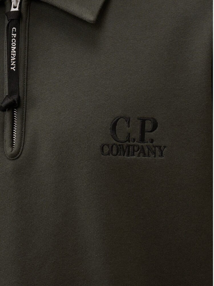 C.P. COMPANY DIAGONAL RAISED FLEECE HALF ZIP SWEATSHIRT DARK SHADOW GREY