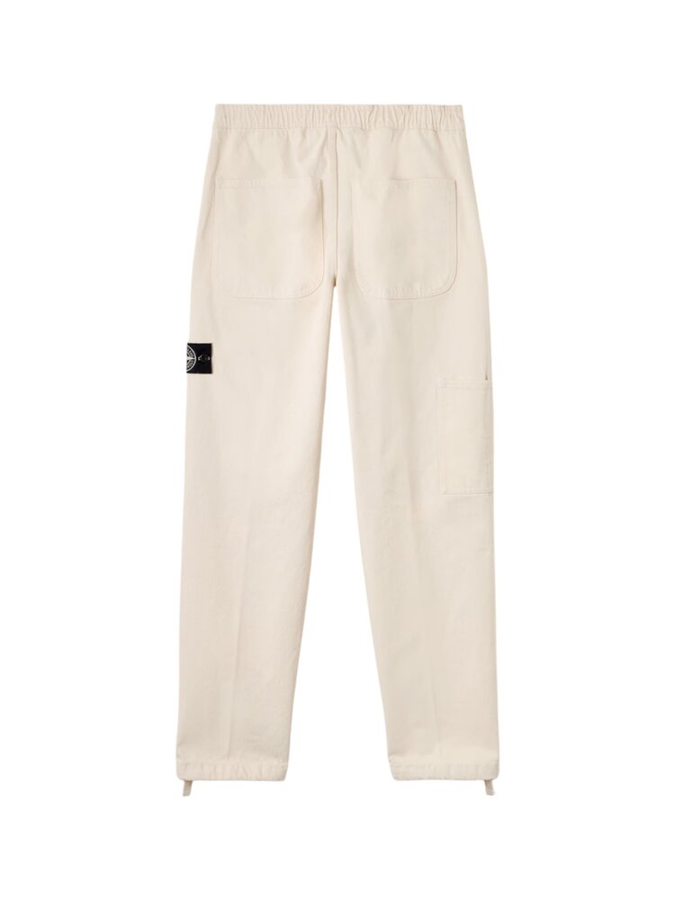 STONE ISLAND RAW BEAUTY NATURAL COTTON GABARDINE PANTALON IVORY