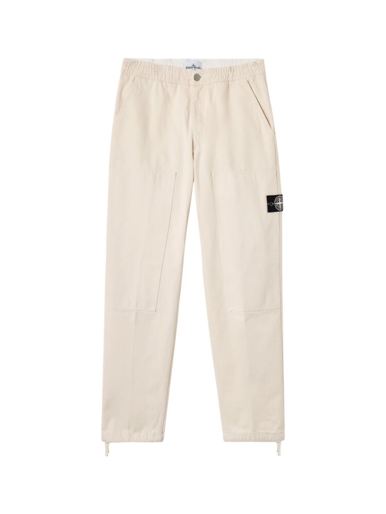 STONE ISLAND RAW BEAUTY NATURAL COTTON GABARDINE PANTALON IVORY