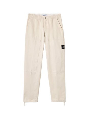 STONE ISLAND RAW BEAUTY NATURAL COTTON GABARDINE PANTALON IVORY